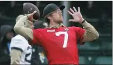  ?? FRANK AUGSTEIN — THE ASSOCIATED PRESS ?? Jaguars QB Nick Foles throws during practice in London earlier this season.