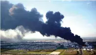  ?? David J. Phillip, Associated Press file photo ?? ■ A plume of smoke rises from a petrochemi­cal fire on March 18 at the Interconti­nental Terminals Company in Deer Park, Texas. It’s been four months since the explosion and fire at the Houstonare­a petrochemi­cal storage site and experts are still working to dispose of millions of gallons of waste and contaminat­ed water.