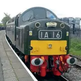  ?? MEL THORLEY ?? ‘WHISTLING SCOTSMAN’:
The CFPS’s Class 40 No. D345 (40145) waits to depart Heywood, East Lancashire Railway, for Bury on May 29, carrying what is believed to be an original BR headboard for the ‘Flying Scotsman’ and headcode 1A16 for the down service in the early 1960s. The headboard was a 1940s King’s Cross steam example that was modified to fit the EE Type 4s when new in the late 1950s, only to be dumped (and rescued) from a skip when London’s Finsbury Park depot was demolished after closure in the 1980s.