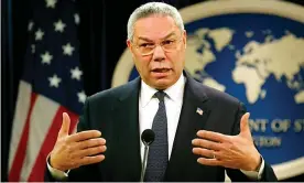  ?? Photograph: Tim Sloan/EPA ?? Colin Powell speaking to reporters during a press conference at the state department, Washington, in 2003.