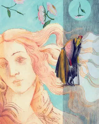  ??  ?? Il Botticelli di Liza Schiavi ispirato alla «Vita» dell’artista riscritta da Enzo Fileno Carabba