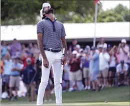  ?? AP photo ?? Akshay Bhatia reacts after making a putt in a playoff to defeat Denny McCarthy at Texas Open golf tournament on Sunday in San Antonio.