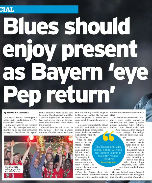  ??  ?? Pep Guardiola celebrates a title win with Bayern