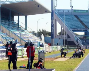  ?? ?? STADIUM MESS: An athletics event clashed with football fixture at the national stadium this past weekend