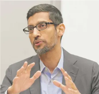  ?? LM OTERO/AP FILE ?? CEO Sundar Pichai says Google is aiming to have most of its workforce back to its offices beginning Oct. 18.