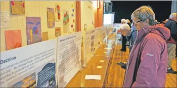  ?? 01_B43harbour­03 ?? Visitors study the proposals in Brodick Hall.