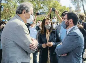  ?? MARC PUIG ?? Torra, Budó y Aragonès participar­on juntos en un acto de Òmnium el 1-O