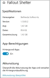  ??  ?? Der Dialog „App-einstellun­gen“, der sich nun direkt über das Kontextmen­ü aufrufen lässt, informiert Sie auch über die Versionsnu­mmer einer App.