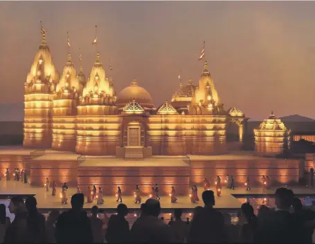  ?? Photos Baps Hindu Mandir ?? Plans for the Hindu temple in Abu Dhabi show a shrine with seven spires to represent the seven emirates