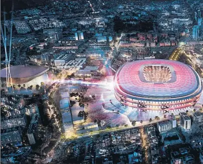  ?? FOTO: FCB ?? Aún sin ‘title right’ La prudencia ha llegado a una compañía americana y otra asiática por poner el apellido al nuevo Camp Nou