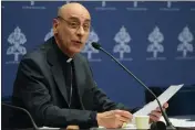  ?? GREGORIO BORGIA — THE ASSOCIATED PRESS ?? The prefect of the Vatican's Dicastery for the Doctrine of the Faith, Cardinal Victor Manuel Fernandez, presents the declaratio­n `Dignitas Infinita' (Infinite Dignity) during a press conference at the Vatican, Monday.