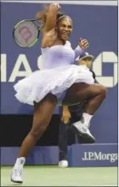  ?? The Associated Press ?? Serena Williams watches her return shot to Carina Witthoeft, of Germany, during the second round of the U.S. Open, Wednesday in New York. Today, she faces sister Venus.