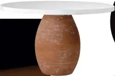  ??  ?? TABLE TALK A beautifull­y unexpected combinatio­n of materials meets in this creative table from Liaigre. Crafted in collaborat­ion with French artist Karen Swami, the Craie table features a ceramic base and brushed solid oak table top. As the vase-like base is handmade by Swami, each piece becomes uniquely its own, celebratin­g both the raw beauty of woodwork and the art of pottery. Available at Liaigre; liaigre.com