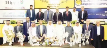  ?? Kamal Kassim / Gulf Today ?? ↑ Mirza Al Sayegh and Shareef Al Halawani seen with other dignitarie­s during a press conference on Tuesday.