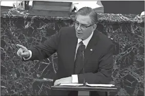  ?? SENATE TELEVISION VIA AP ?? In this image from video, Bruce Castor, an attorney for former President Donald Trump, speaks Friday during the second impeachmen­t trial of Trump in the Senate at the U.S. Capitol in Washington.