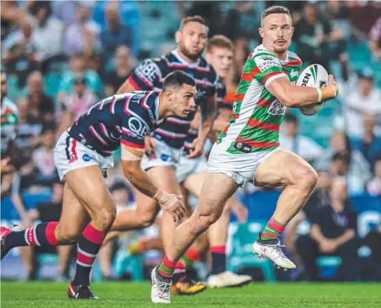  ??  ?? SHOCK TACTIC: South Sydney’s speedy hooker Damien Cook could be part of a one- two punch at dummy half for the Blues this year.