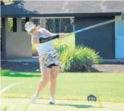  ?? STEVE WATERS/STAFF ?? Shirley Vaughan of Canton, Ohio, tees off Tuesday in the Doherty Women's Amateur at Coral Ridge Country Club.