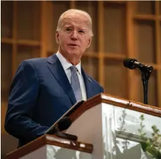  ?? — AFP photo ?? Biden delivers remarks at the St. John Baptist Church in Columbia, South Carolina.