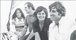  ?? AP ?? IN FULL SWING: Fritz Peterson, right, and Mike Kekich sit with their wives, Marilyn Peterson and Susanne Kekich, in 1972. They made news in 1973 when the teammates announced they had swapped families, including wives and children.