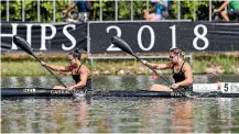  ?? PHOTOSPORT ?? Lisa Carrington and Caitlin Ryan had to settle for second in the K2 500m final.