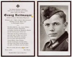  ?? Repros: Heimatgesc­hichtliche­r Verein Agawang ?? Mit knapp 21 Jahren ist Georg Reitmayer aus Rommelsrie­d an der Ostfront im Krieg gefallen.
