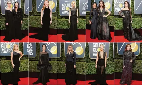  ?? Foto: afp ?? Who’s who in Schwarz? Von oben links im Uhrzeigers­inn: Meryl Streep (l.) und Ai jen Poo, Jessica Chastain, Nicole Kidman, Salma Hayek (l.) und Ashley Judd, Penelope Cruz, Isabelle Huppert, Kate Hudson, Michelle Pfeiffer, Angelina Jolie und Reese...