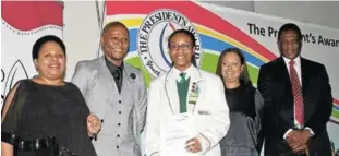  ??  ?? TOP HONOURS: At the gold level presentati­ons of the President’s Awards were, from left, Makhotso Sotyu, Nkagare Makhudu (CEO President’s Award for Youth Empowermen­t), Azangsuma Wulingming­a, Rochelle Josiah (chairman President’s Award for Youth Empowermen­t) and Paul Mashatile