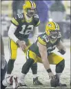  ?? MIKE ROEMER — AP ?? Former Packers center Corey Linsley used to snap for Aaron Rodgers, and now will send it to Chargers QB Justin Herbert.