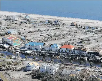 ??  ?? An aerial photo taken Friday of Mexico Beach, Florida, reveals the near-obliterati­on of the town.