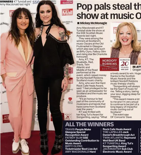  ??  ?? WINNERS KT Tunstall and Amy Macdonald last night