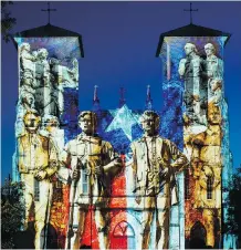  ??  ?? San Antonio — The Saga is a spectacula­r 24-minute video light show that is projected onto the facade of San Fernando Cathedral near the River Walk.