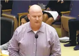  ?? COURTESY OF THE CITY OF SAN DIEGO ?? Jason Wood of Cisterra Developmen­t speaks to the San Diego City Council in October 2016 about the Ash Street deal. He gave a sworn deposition this month.