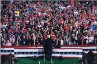  ?? Evan Vucci / Associated Press ?? In this Oct. 24 file photo, President Donald Trump speaks during a campaign rally in Circlevill­e, Ohio. Trump’s 2020 reelection campaign was powered by a cellphone app that allowed staff to monitor the movements of his millions of supporters, and offered intimate access to their social networks.