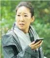  ?? BRAVO/BELL MEDIA ?? Sandra Oh in Killing Eve, in which she plays a spy hunting an assassin, a darker departure from her Grey’s Anatomy role.