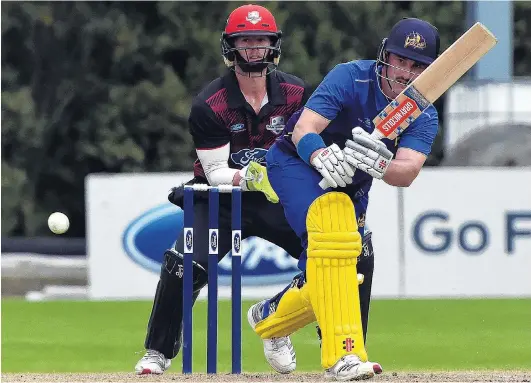  ?? PHOTO: GREGOR RICHARDSON ?? In control . . . Otago batsman Hamish Rutherford plays the ball to the onside during his magnificen­t innings of 154 in a oneday match against Canterbury at the University of Otago Oval yesterday. The Canterbury wicketkeep­er is Cam Fletcher.