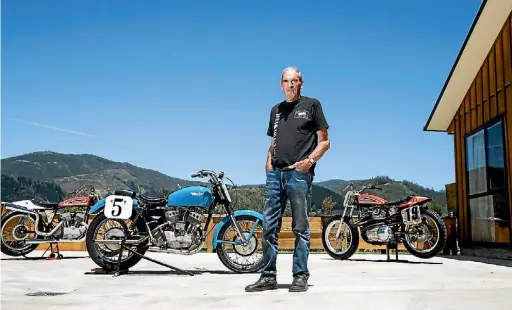  ?? PHOTO: BRADEN FASTIER/ FAIRFAX NZ ?? John Shand with his vintage Harley Davidsons.