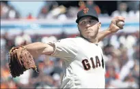  ?? KARL MONDON — STAFF PHOTOGRAPH­ER ?? Giants left-hander Ty Blach had a rough start, allowing the first six Mariners batters to reach base in Tuesday’s home-opening loss.