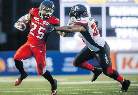  ?? THE CANADIAN PRESS ?? Redblacks linebacker Kyries Hebert, right, returns to the lineup on Friday to face the Alouettes. “Nobody wants to lose three times to the same team,” Hebert says of the Als, who have already dropped a pair to Ottawa. “They’re going to come out and fight their hardest battle.”