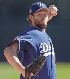  ?? JOE CAMPOREALE/USA TODAY SPORTS ?? The Dodgers have the best pitcher in the National League in left-hander Clayton Kershaw (above, pitching vs. the Indians on March 2) and have won the NL West the past four seasons.