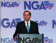  ?? AP/JOSE LUIS MAGANA ?? Department of Health and Human Services Secretary Alex Azar speaks at a forum on the opioid crisis during the National Governors Associatio­n meeting Saturday.