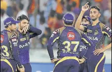  ?? AP PHOTO ?? Kolkata Knight Riders’ pacer Prasidh Krishna (right) has picked nine wickets in five matches so far.