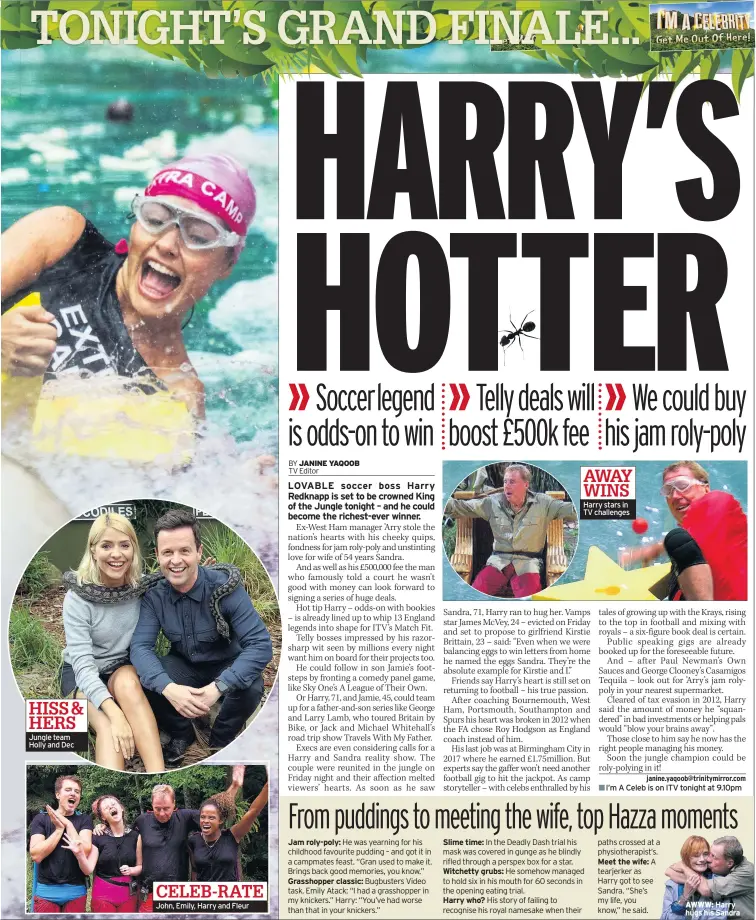  ??  ?? Jungle team Holly and DecJohn, Emily, Harry and Fleur Harry stars in TV challenges paths crossed at a physiother­apist’s.A tearjerker as Harry got to see Sandra. “She’s my life, you know,” he said.Harry hugs his Sandra