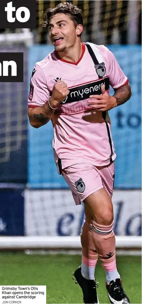  ?? JON CORKEN ?? Grimsby Town’s Otis Khan opens the scoring against Cambridge