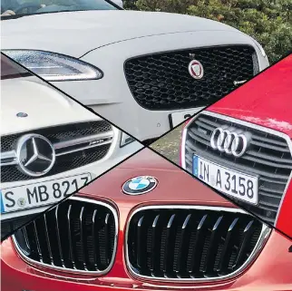  ??  ?? There are ways to find a budget-friendly entry into some of the Canadian auto market’s top luxury brands. Above are a few options, clockwise from top: Jaguar E-Pace, Audi A3, BMW 2 Series, Mercedes CLA.