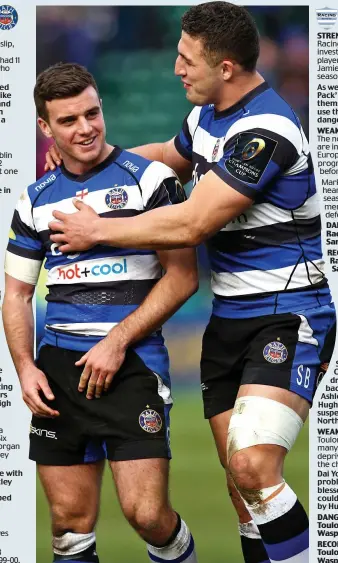  ??  ?? Bath bombers: Ford (left) and centre colleague Sam Burgess