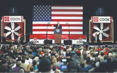  ?? Jeff Roberson, The Associated Press ?? President Donald Trump on Wednesday talks about tax reform at the Loren Cook Company in Springfiel­d, Mo.