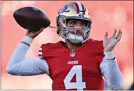  ?? JOSE CARLOS FAJARDO — STAFF PHOTOGRAPH­ER ?? With Sam Darnold leaving for Minnesota, the 49ers' Brandon Allen has a shot to be backup quarterbac­k to Brock Purdy.