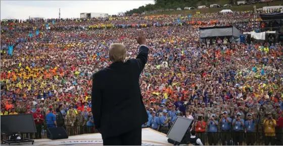  ?? DOUG MILLS, NEW YORK TIMES ?? U.S. President Donald Trump at the recent Boy Scouts of America’s 2017 National Scout Jamboree at the Summit Bechtel National Scout Reserve in Glen Jean, W.Va.