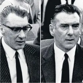  ??  ?? Ronald, left, and Reginald Kray were given life sentences for murder.