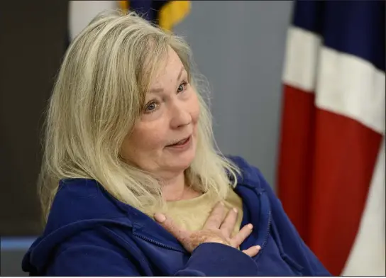  ?? ANDY CROSS — THE DENVER POST ?? Barbara Goad, sister of shooting victim Robert Goad, speaks about her brother during a news conference at the Denver Police Crime Laboratory on Friday.